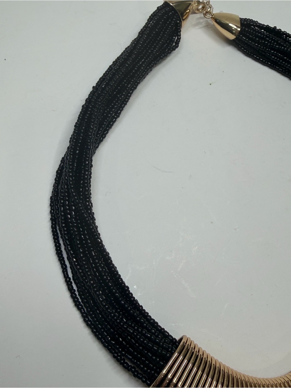 Black Beaded Necklace with Gold Coil Accent - Picture 3 of 9